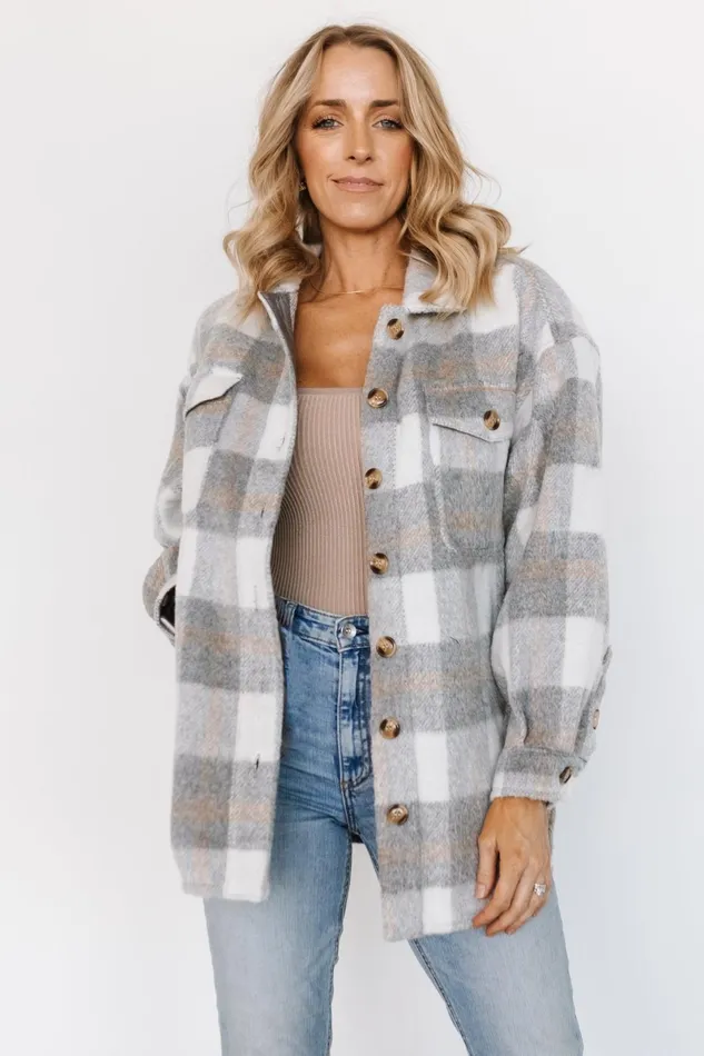 Sharon Plaid Shacket Gray White Women Baltic Born Outerwear