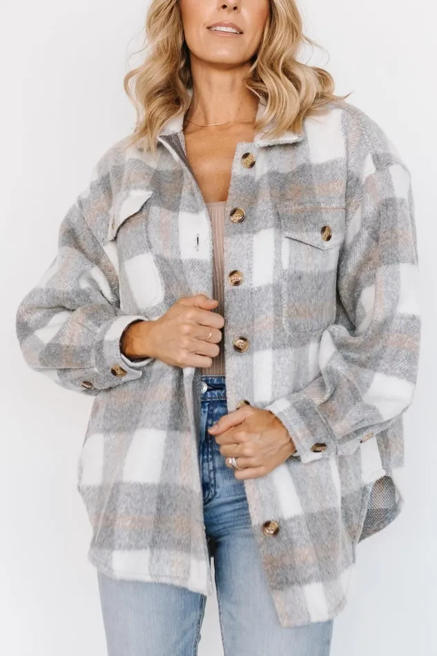 Sharon Plaid Shacket Gray White Women Baltic Born Outerwear