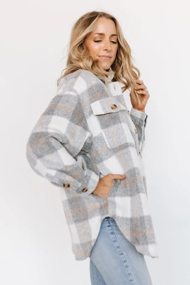 Sharon Plaid Shacket Gray White Women Baltic Born Outerwear