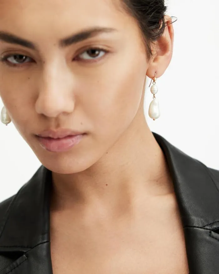 Shelby Pearl Pendant Gold Tone Earrings Warm Brass Women AllSaints Jewelry