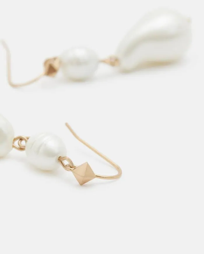 Shelby Pearl Pendant Gold Tone Earrings Warm Brass Women AllSaints Jewelry
