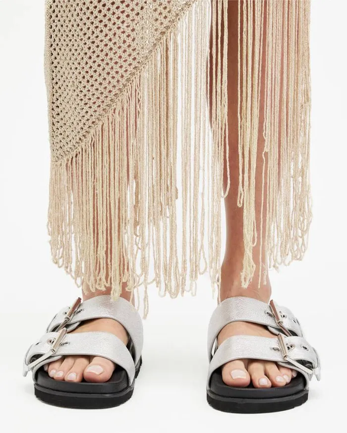 Sian Metallic Leather Sandals Metallic Silver Women AllSaints Shoes and Boots Sian Metallic Leather Sandals Metallic Silver Women AllSaints Shoes and Boots