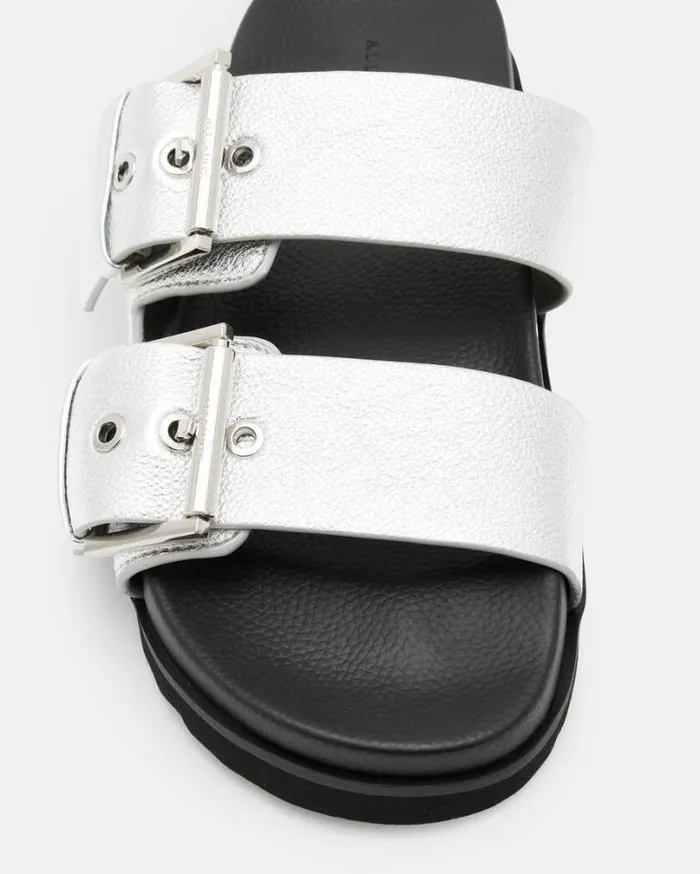 Sian Metallic Leather Sandals Metallic Silver Women AllSaints Shoes and Boots Sian Metallic Leather Sandals Metallic Silver Women AllSaints Shoes and Boots