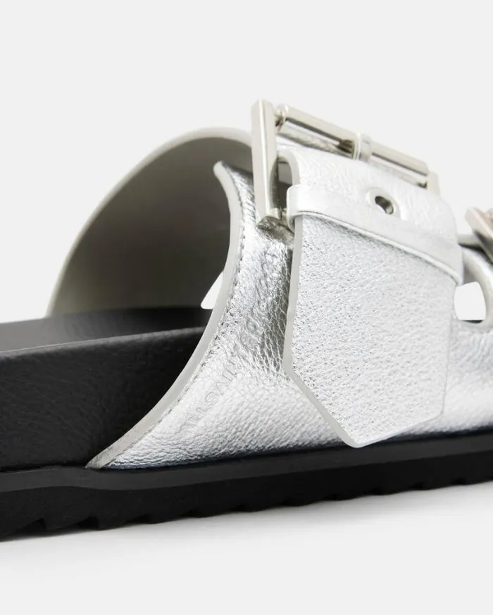 Sian Metallic Leather Sandals Metallic Silver Women AllSaints Shoes and Boots Sian Metallic Leather Sandals Metallic Silver Women AllSaints Shoes and Boots