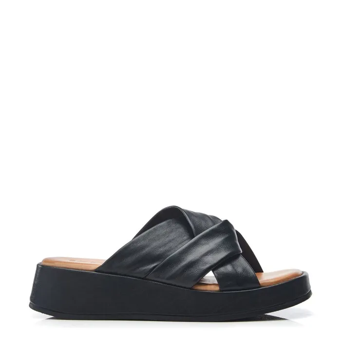 Slider Sandals Women Moda In Pelle Sh Grana Black Leather