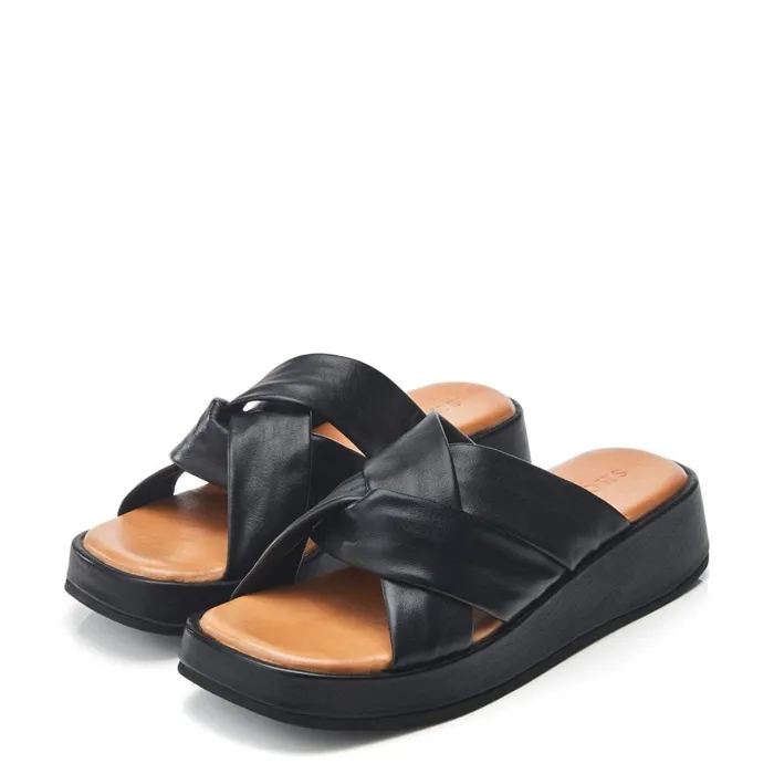 Slider Sandals Women Moda In Pelle Sh Grana Black Leather