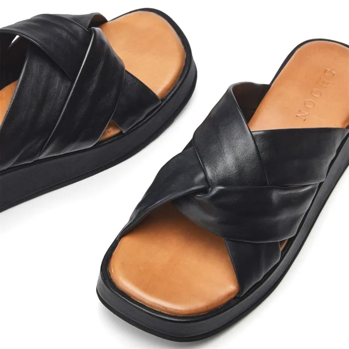 Slider Sandals Women Moda In Pelle Sh Grana Black Leather