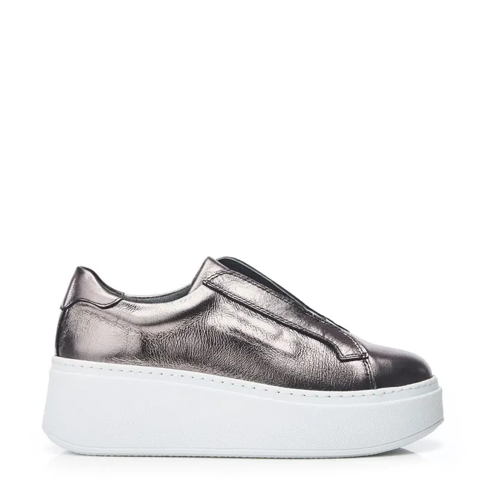 SlipOn Trainers Women Moda In Pelle Bsoleful BAxell Pewter Leather SlipOn Trainers Women Moda In Pelle Bsoleful BAxell Pewter Leather