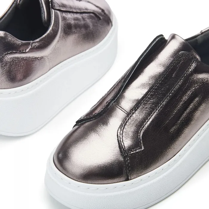 SlipOn Trainers Women Moda In Pelle Bsoleful BAxell Pewter Leather SlipOn Trainers Women Moda In Pelle Bsoleful BAxell Pewter Leather