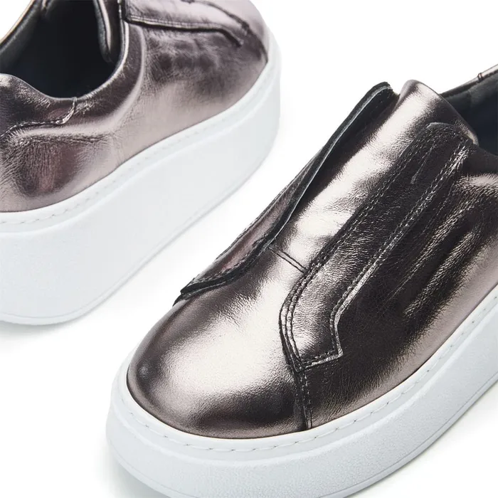 SlipOn Trainers Women Moda In Pelle Bsoleful BAxell Pewter Leather SlipOn Trainers Women Moda In Pelle Bsoleful BAxell Pewter Leather