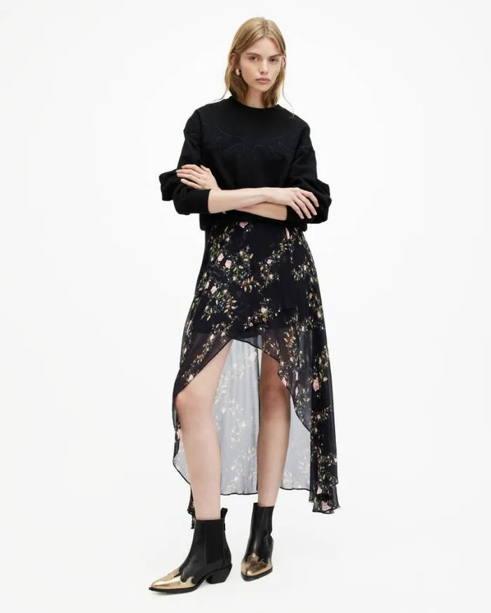 Slvina Oto Floral Asymmetric Maxi Skirt Black Women AllSaints Skirts and Shorts Slvina Oto Floral Asymmetric Maxi Skirt Black Women AllSaints Skirts and Shorts