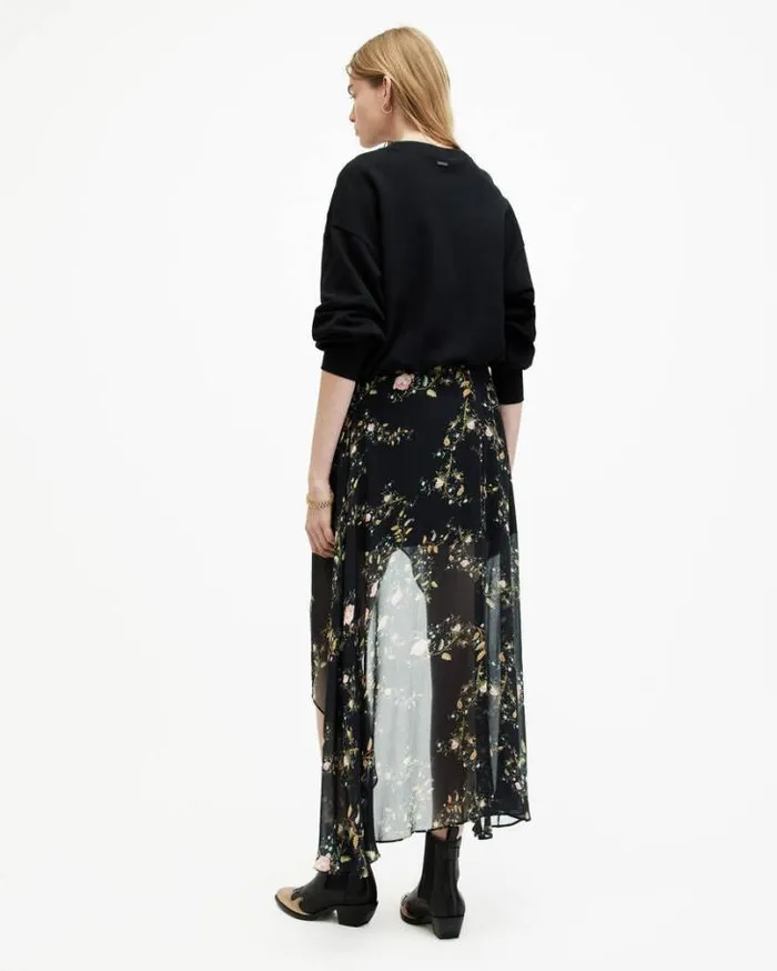 Slvina Oto Floral Asymmetric Maxi Skirt Black Women AllSaints Skirts and Shorts Slvina Oto Floral Asymmetric Maxi Skirt Black Women AllSaints Skirts and Shorts