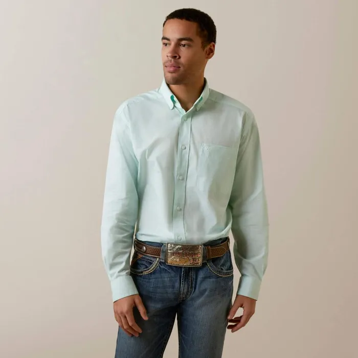 Solid Slub Classic Fit Shirt Mist Green Men Ariat Button Down Shirts
