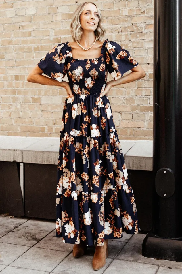 Southampton Smocked Maxi Dress Navy Multi Floral Women Baltic Born Mother Of The Bride