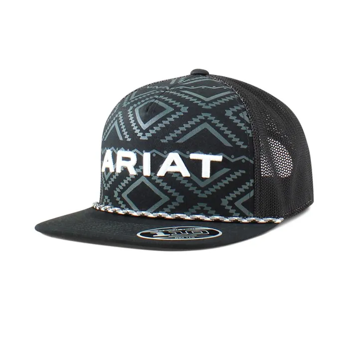 Southwest Print Logo Rope Cap Black Men Ariat Hats and Caps