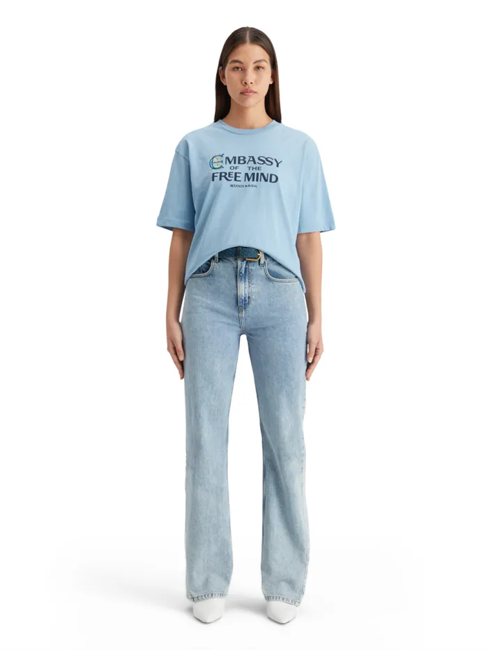 SPRAYED ARTWORK BOYFRIEND FIT TSHIRT Mystic Blue Women Scotch and Soda Tops and TShirts SPRAYED ARTWORK BOYFRIEND FIT TSHIRT Mystic Blue Women Scotch and Soda Tops and TShirts
