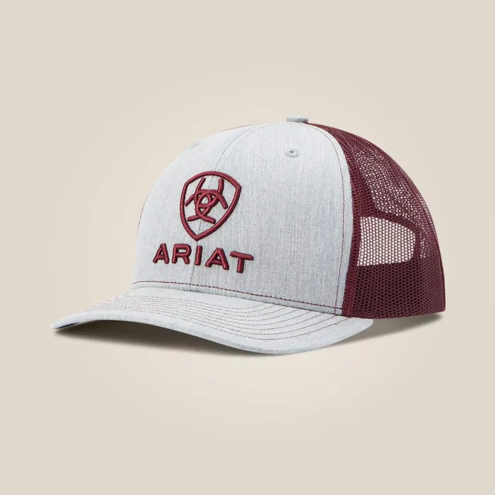 Stacked Logo Cap Grey Burgundy Men Ariat Hats and Caps