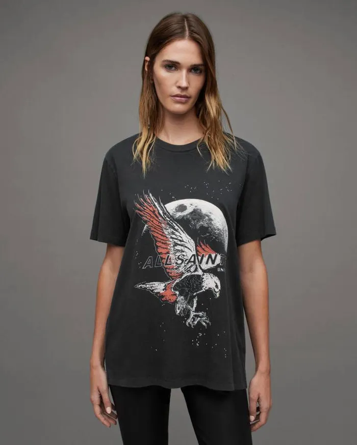 Stardust Oversized Boyfriend TShirt Washed Black Women AllSaints TShirts