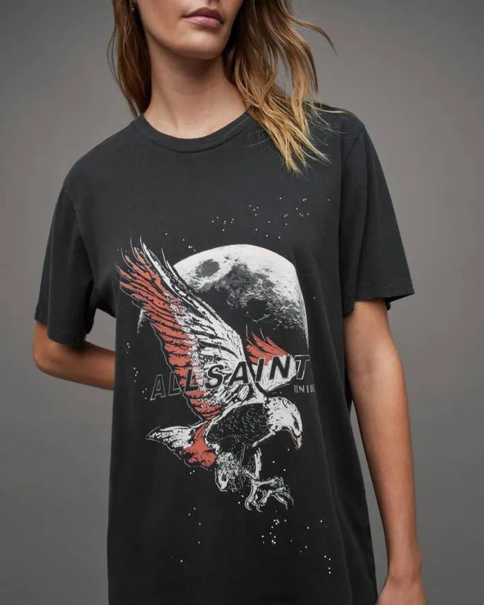 Stardust Oversized Boyfriend TShirt Washed Black Women AllSaints TShirts