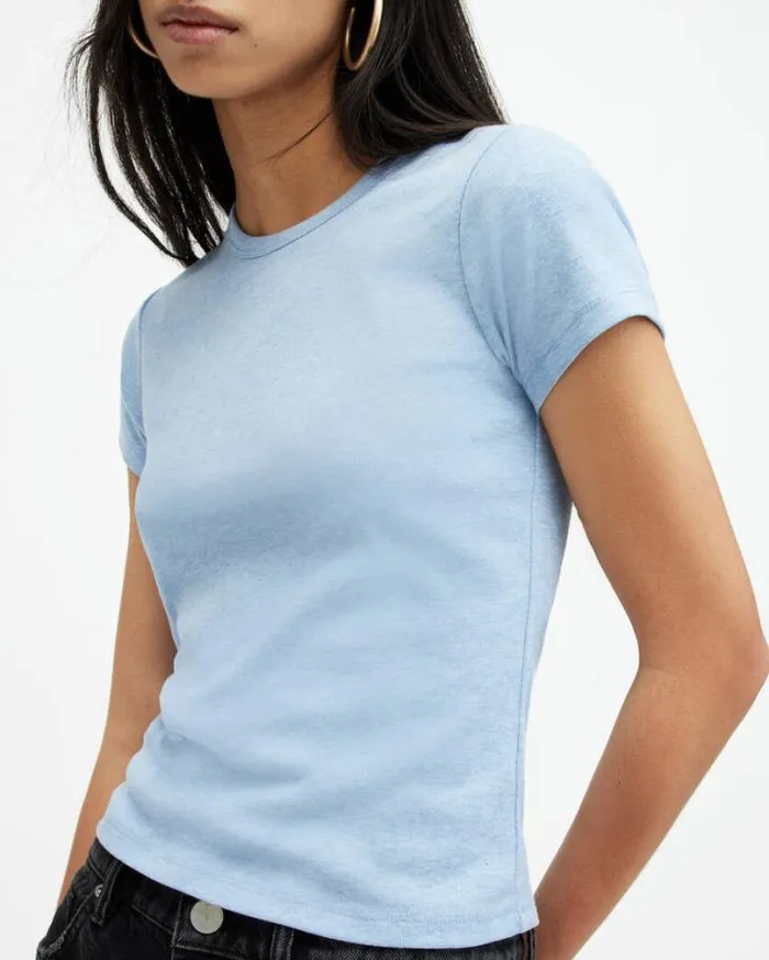 Stevie Slim Fit Short Sleeve TShirt Blue Marl Women AllSaints Tops and Shirts Stevie Slim Fit Short Sleeve TShirt Blue Marl Women AllSaints Tops and Shirts