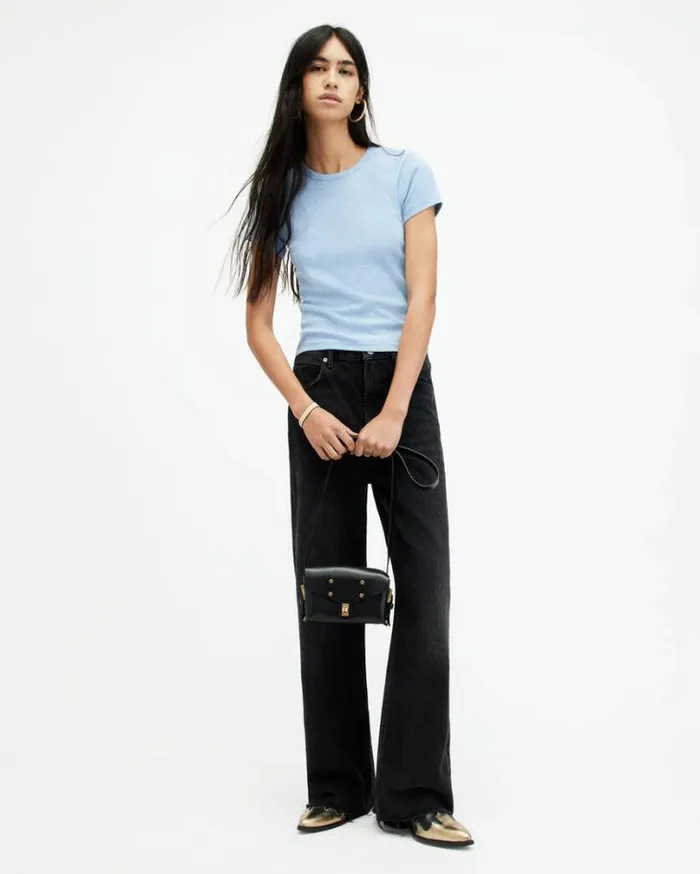 Stevie Slim Fit Short Sleeve TShirt Blue Marl Women AllSaints Tops and Shirts Stevie Slim Fit Short Sleeve TShirt Blue Marl Women AllSaints Tops and Shirts