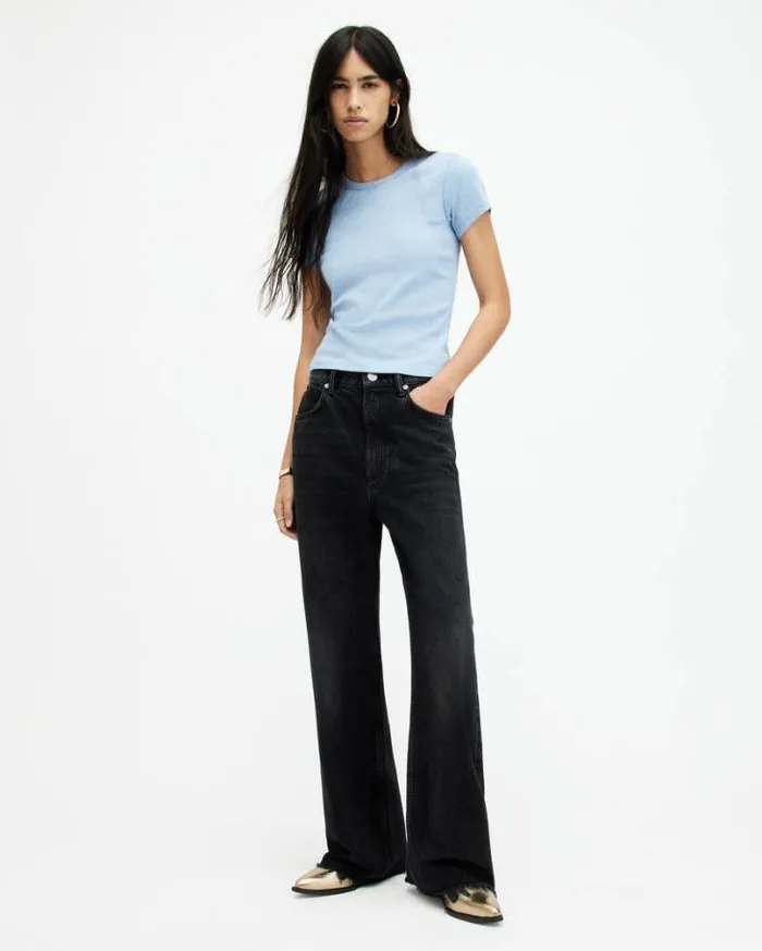 Stevie Slim Fit Short Sleeve TShirt Blue Marl Women AllSaints Tops and Shirts Stevie Slim Fit Short Sleeve TShirt Blue Marl Women AllSaints Tops and Shirts