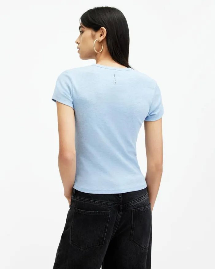 Stevie Slim Fit Short Sleeve TShirt Blue Marl Women AllSaints Tops and Shirts Stevie Slim Fit Short Sleeve TShirt Blue Marl Women AllSaints Tops and Shirts