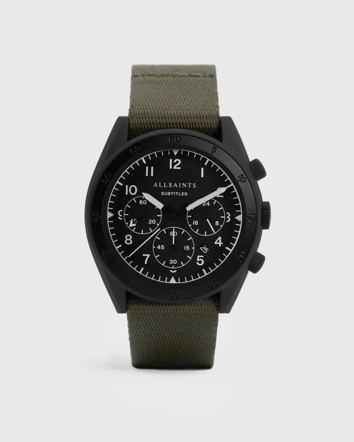 Subtitled I Stainless Steel Nylon Watch Khaki Men AllSaints Watches