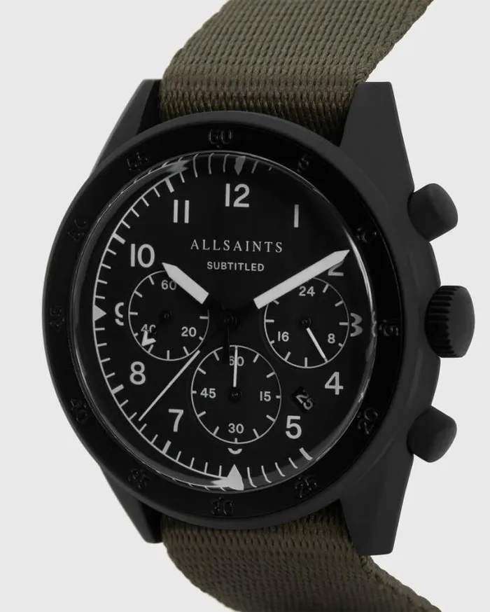 Subtitled I Stainless Steel Nylon Watch Khaki Men AllSaints Watches