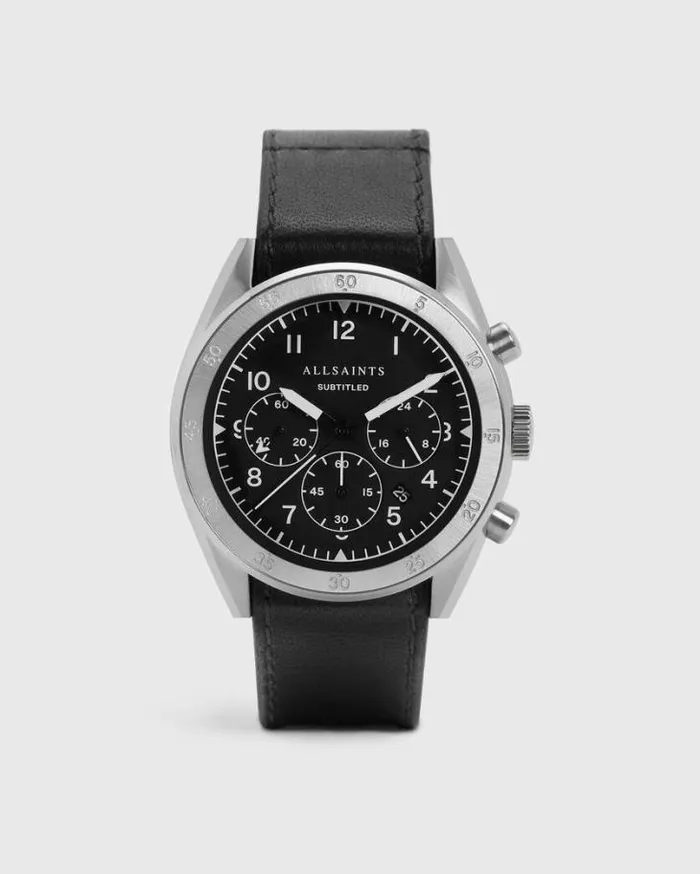Subtitled IV Stainless Steel And Black Leather Watch Black Men AllSaints Watches