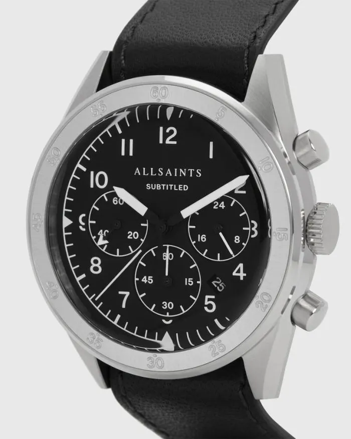 Subtitled IV Stainless Steel And Black Leather Watch Black Men AllSaints Watches Subtitled IV Stainless Steel And Black Leather Watch Black Men AllSaints Watches