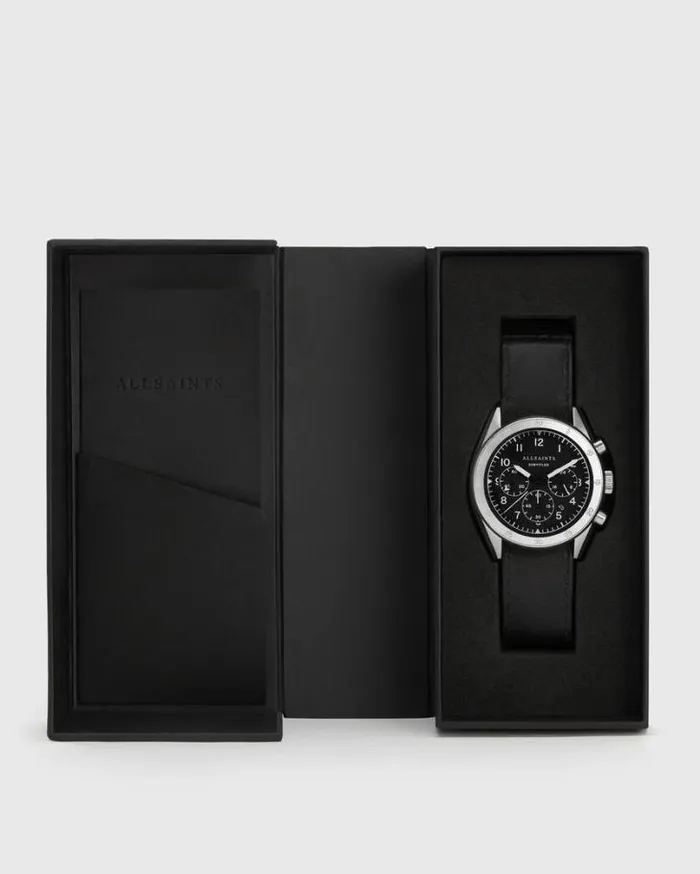 Subtitled IV Stainless Steel And Black Leather Watch Black Men AllSaints Watches Subtitled IV Stainless Steel And Black Leather Watch Black Men AllSaints Watches