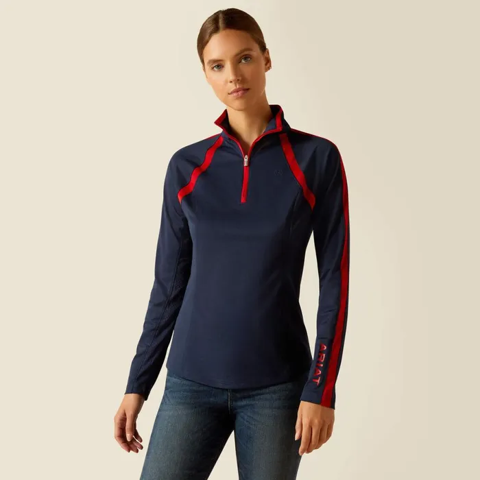Sunstopper 30 14 Zip Baselayer Navytred Women Ariat TShirts and Tops