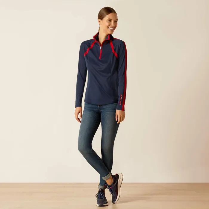 Sunstopper 30 14 Zip Baselayer Navytred Women Ariat TShirts and Tops Sunstopper 30 14 Zip Baselayer Navytred Women Ariat TShirts and Tops