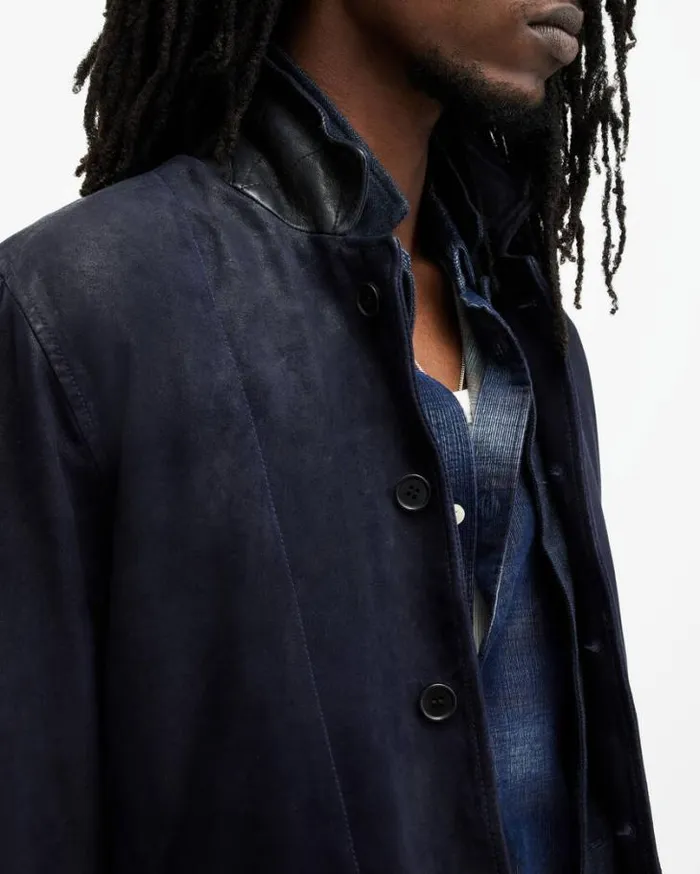 Survey Double Layered Leather Blazer Mcway Blue Men AllSaints Jackets and Coats Survey Double Layered Leather Blazer Mcway Blue Men AllSaints Jackets and Coats