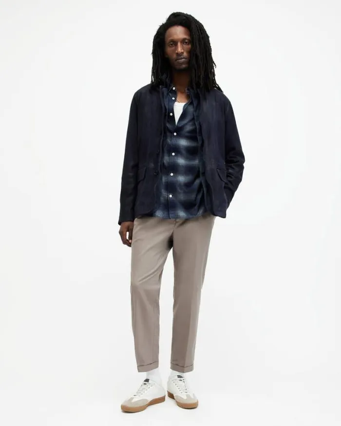 Survey Double Layered Leather Blazer Mcway Blue Men AllSaints Jackets and Coats Survey Double Layered Leather Blazer Mcway Blue Men AllSaints Jackets and Coats