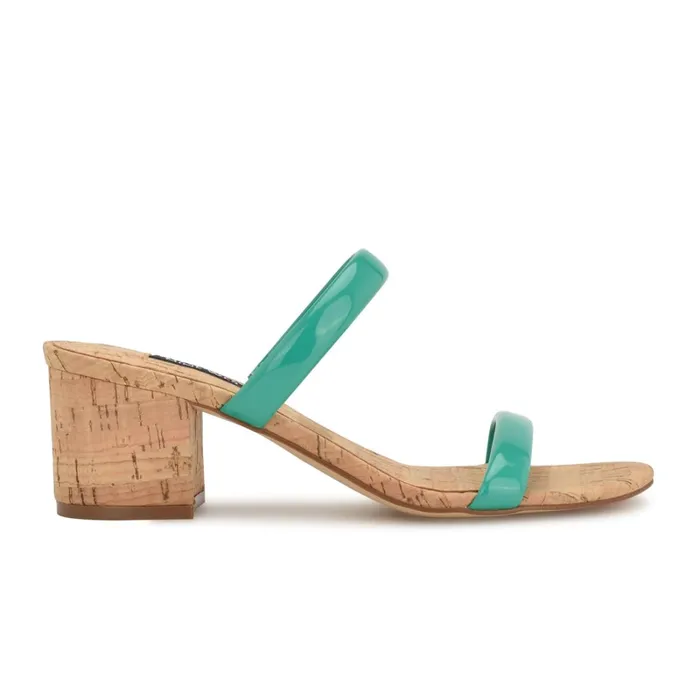 Tae Heeled Slide Sandals Emerald Green Cork Women Nine West Low Heel