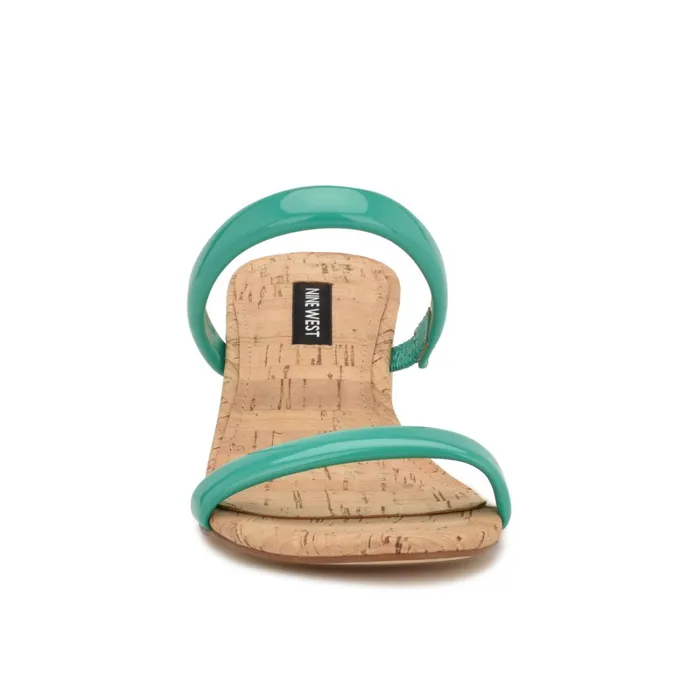 Tae Heeled Slide Sandals Emerald Green Cork Women Nine West Low Heel Tae Heeled Slide Sandals Emerald Green Cork Women Nine West Low Heel