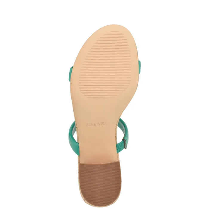Tae Heeled Slide Sandals Emerald Green Cork Women Nine West Low Heel Tae Heeled Slide Sandals Emerald Green Cork Women Nine West Low Heel
