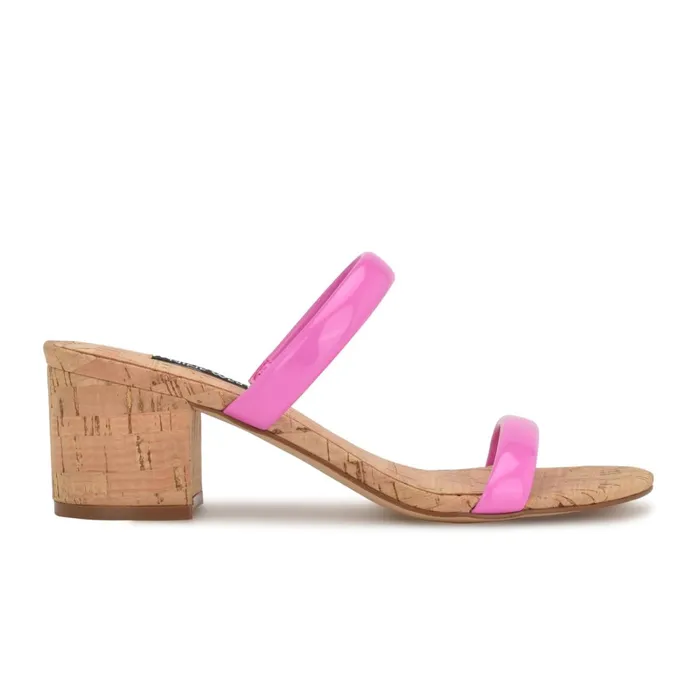 Tae Heeled Slide Sandals Neon Pink Cork Women Nine West Heeled