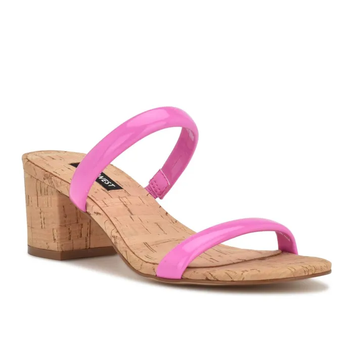 Tae Heeled Slide Sandals Neon Pink Cork Women Nine West Heeled Tae Heeled Slide Sandals Neon Pink Cork Women Nine West Heeled