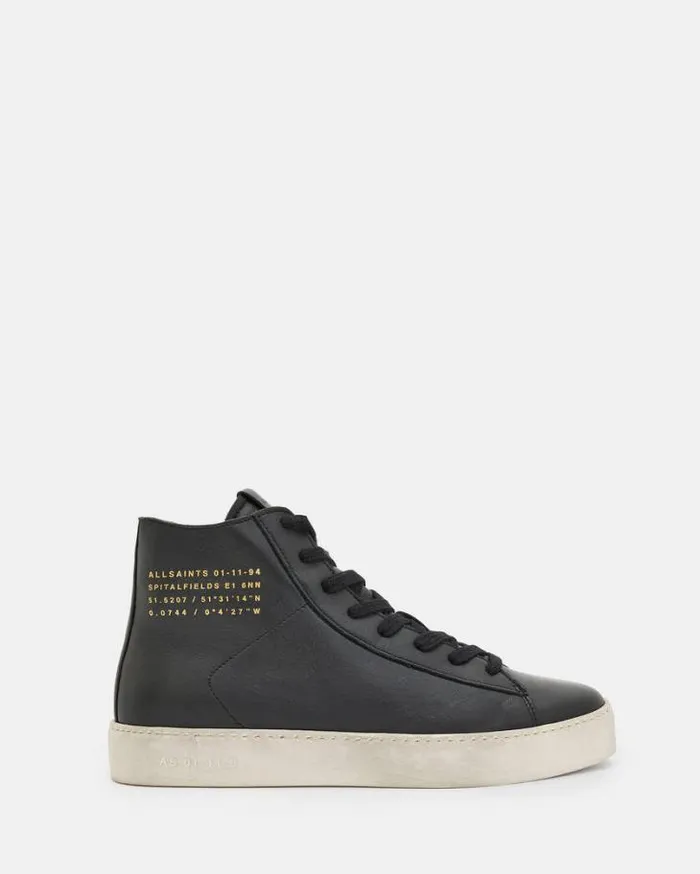 Tana Leather High Top Sneakers Black Women AllSaints Shoes and Boots