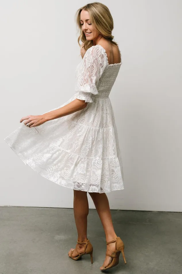 Tate Smocked Lace Short Dress Off White Women Baltic Born Short Dresses