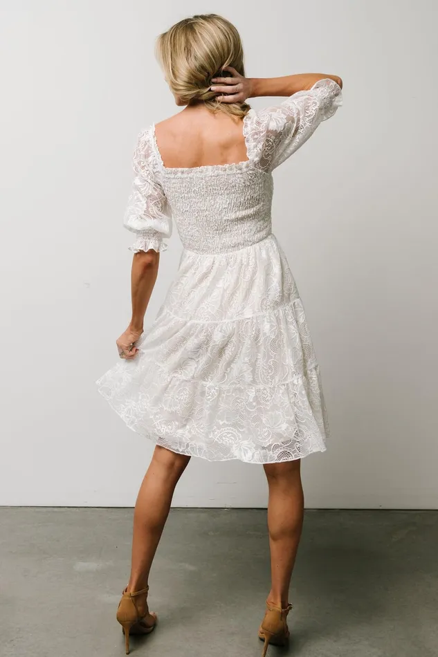 Tate Smocked Lace Short Dress Off White Women Baltic Born Short Dresses