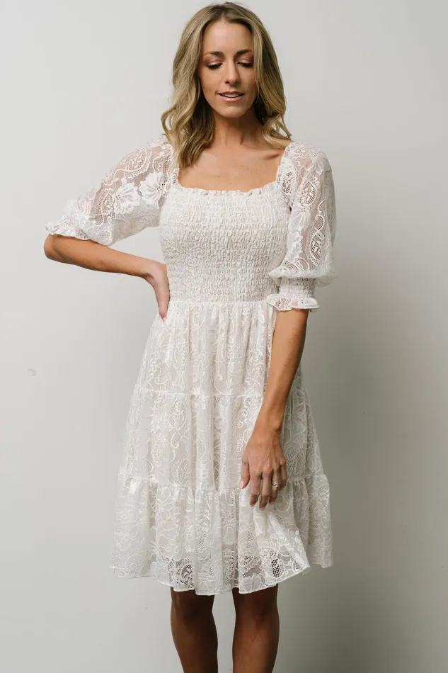 Tate Smocked Lace Short Dress Off White Women Baltic Born Short Dresses