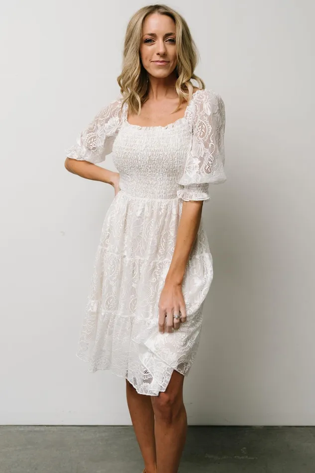 Tate Smocked Lace Short Dress Off White Women Baltic Born Short Dresses
