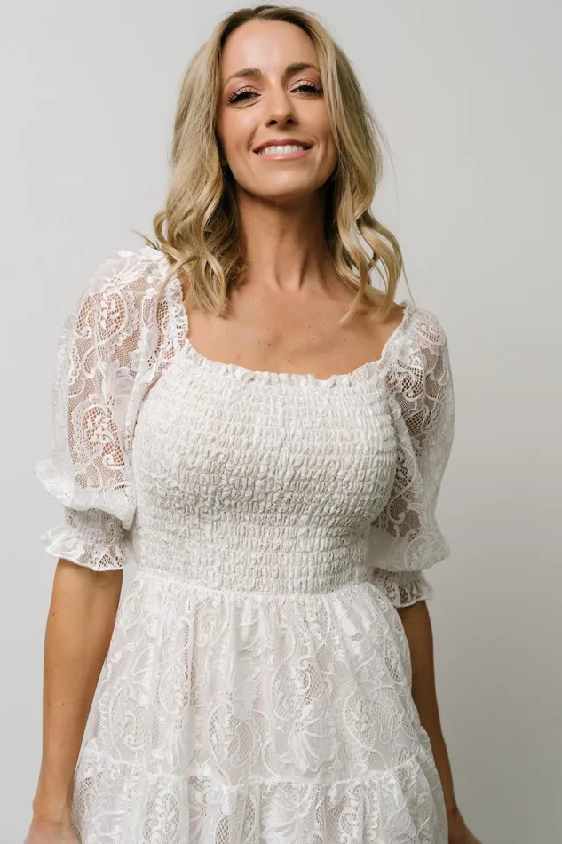 Tate Smocked Lace Short Dress Off White Women Baltic Born Short Dresses