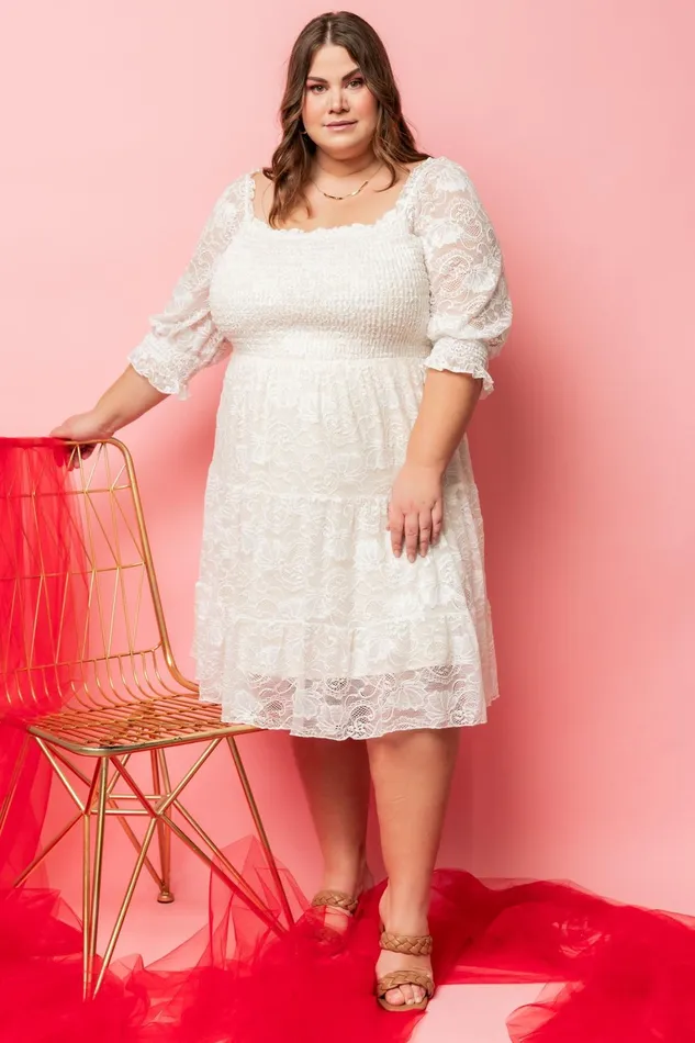 Tate Smocked Lace Short Dress Off White Women Baltic Born Short Dresses