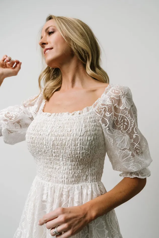 Tate Smocked Lace Short Dress Off White Women Baltic Born Short Dresses