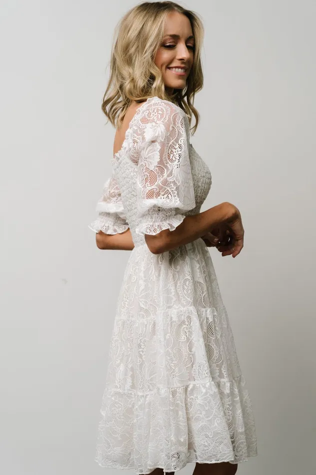 Tate Smocked Lace Short Dress Off White Women Baltic Born Short Dresses